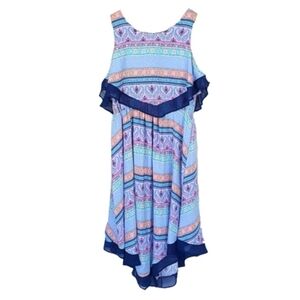 Obsess Blue Purple Asymmetrical Hem Dress, Girls Size XL